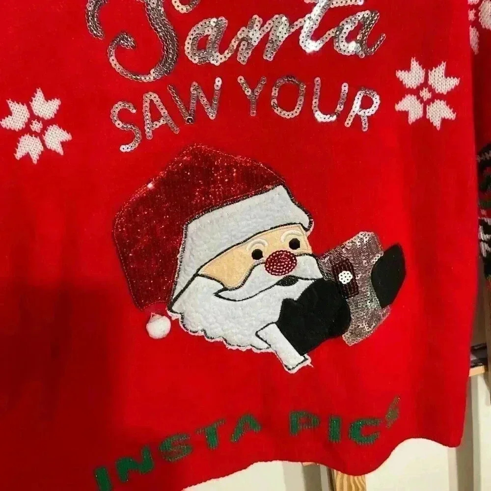 No Boundaries Christmas Sweater Size XXL Saying’ I Saw Your Insta Pic’ - Picture 2 of 10
